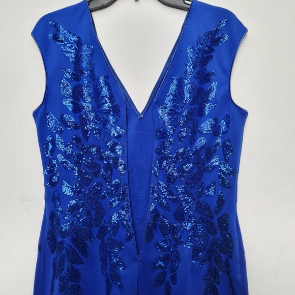 Tadashi Shoji Sequin Capsleeves Neoprene Shift Dress Royal Blue Women's Size L - Picture 10 of 16